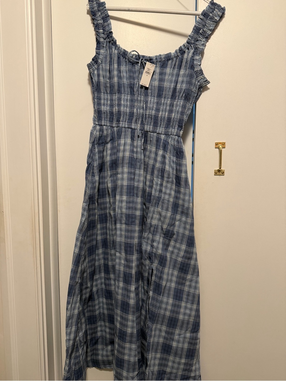 GAP Blue and White Plaid Smocked Midi Dress - Picture 3 of 3